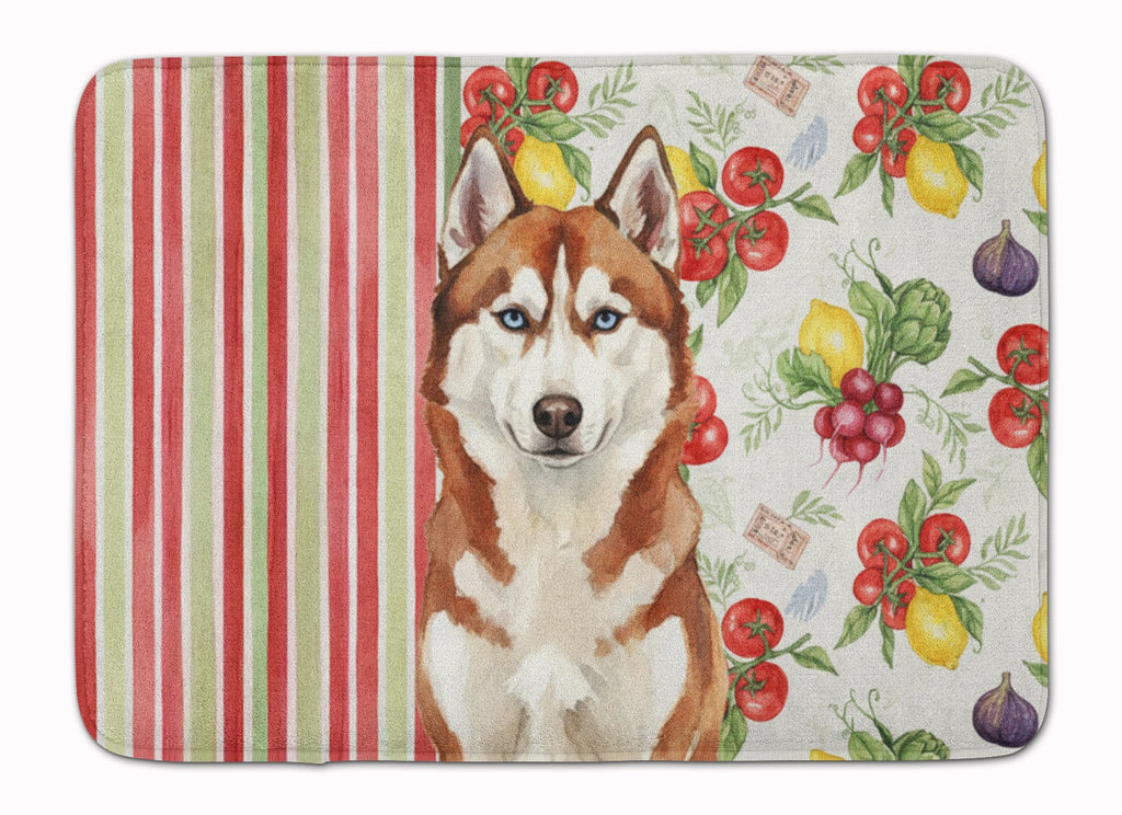 Red and White Siberian Husky Vegetables Memory Foam Kitchen Mat Machine Washable Anti-Fatigue Cushion Comfort Bath or Kitchen Rug