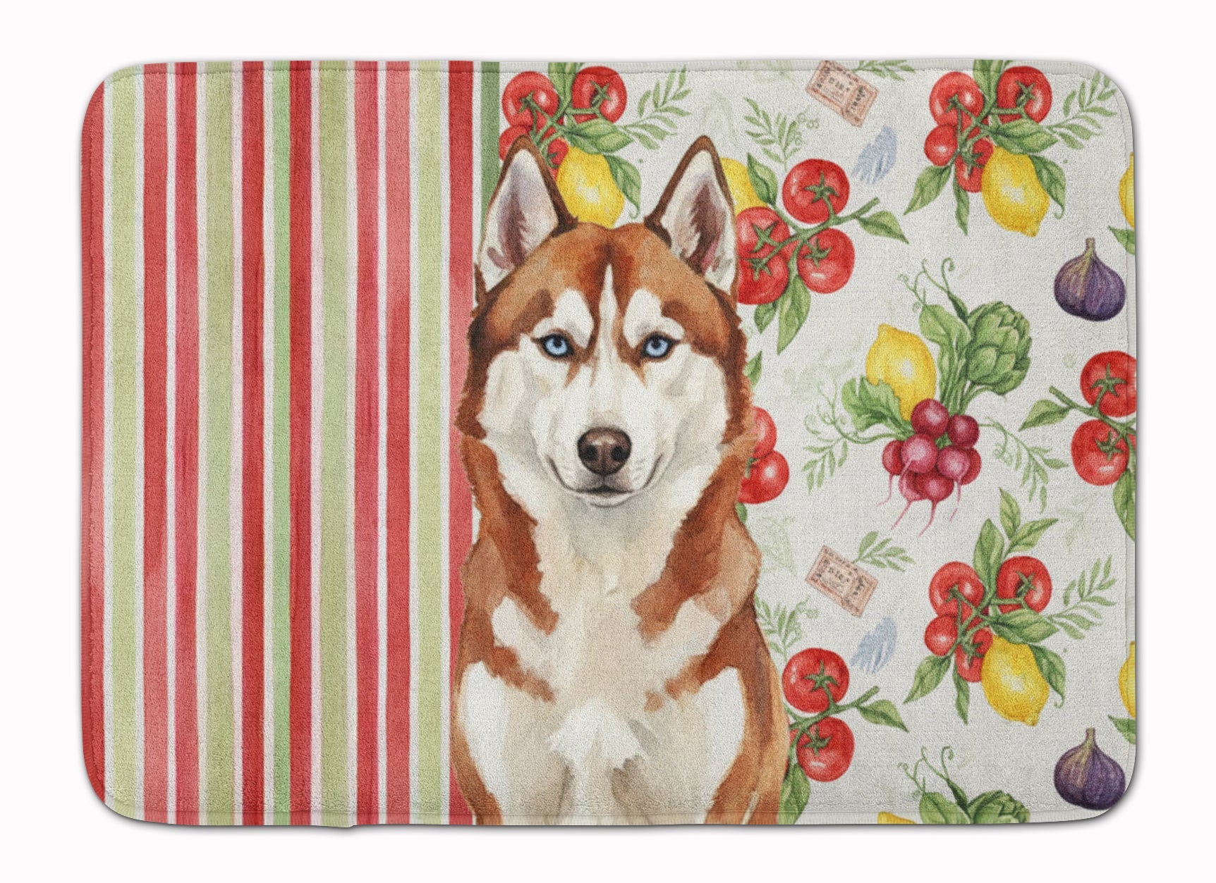 Red and White Siberian Husky Vegetables Memory Foam Kitchen Mat Machine Washable Anti-Fatigue Cushion Comfort Bath or Kitchen Rug