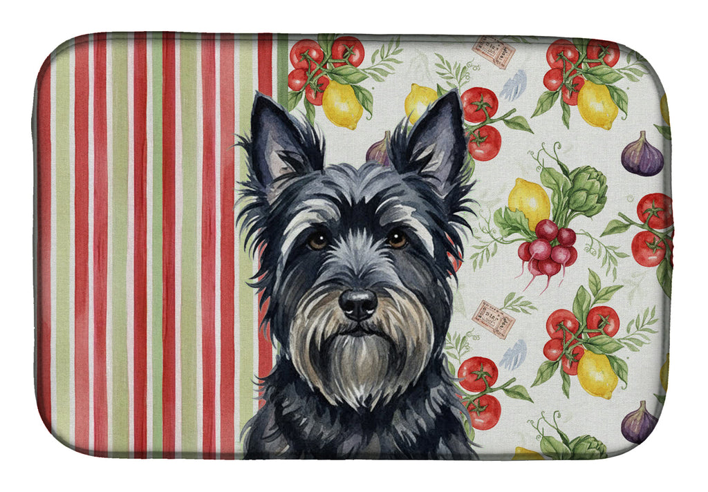 Black Skye Terrier Vegetables Dish Drying Mat Absorbent Dish Drying Mat Pad for Kitchen Counter Dish Drainer Mat for Countertop, 14 x 21", Multicolor