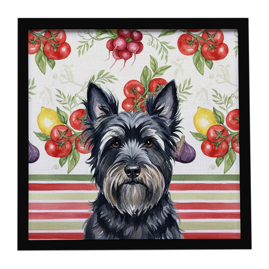 Black Skye Terrier Vegetables Framed Metal Print Bathroom, Kitchen, Office, Home Decor Wall Art Ready to Hang, Square, 8X8