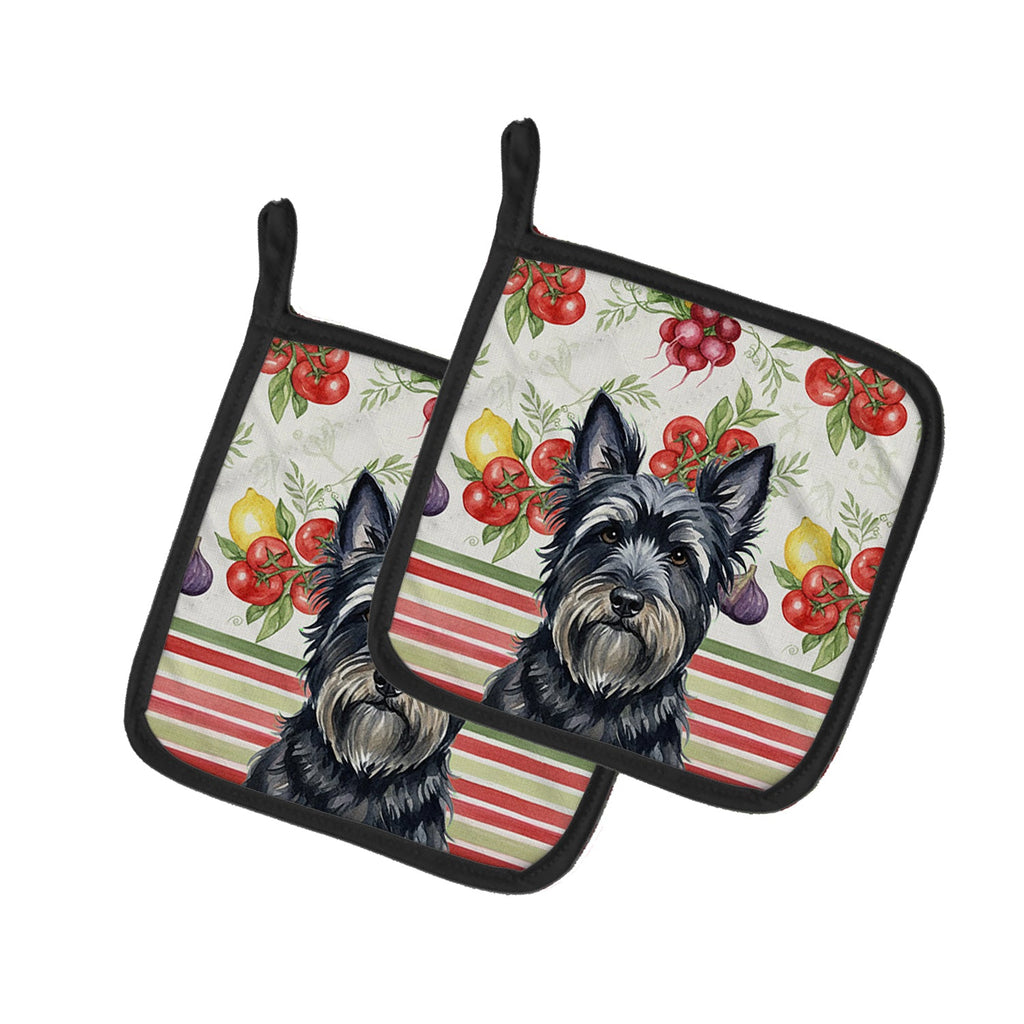 Black Skye Terrier Vegetables Pot Holder Set of 2 Heat Resistant Quilted Hot Pads 7.5 x 7.5 Inch, Insulated Kitchen Trivets for Cooking & Baking