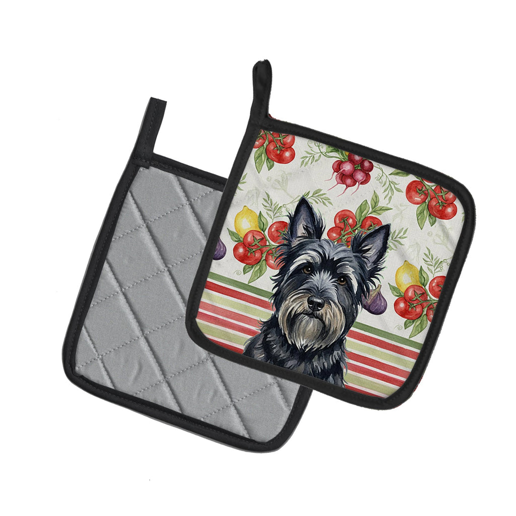 Black Skye Terrier Vegetables Pot Holder Set of 2 Heat Resistant Quilted Hot Pads 7.5 x 7.5 Inch, Insulated Kitchen Trivets for Cooking & Baking