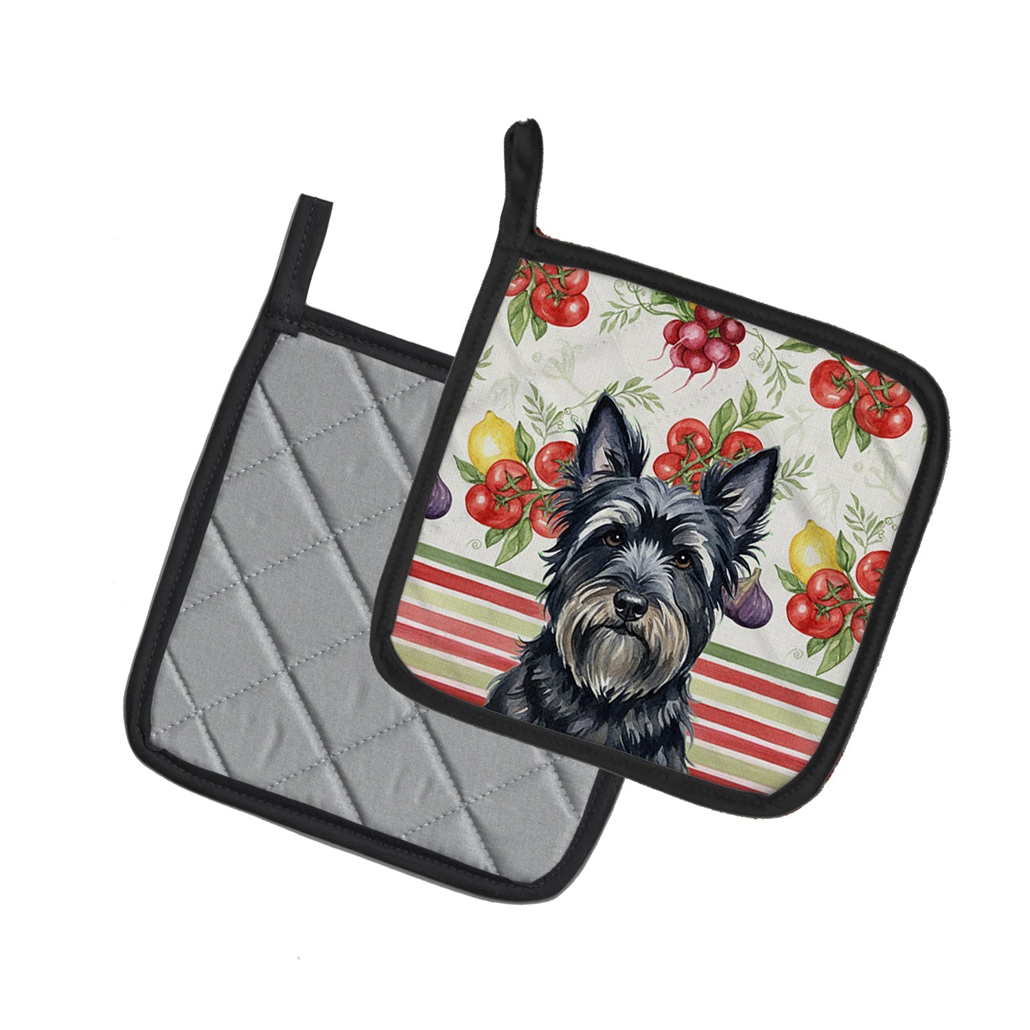 Black Skye Terrier Vegetables Pot Holder Set of 2 Heat Resistant Quilted Hot Pads 7.5 x 7.5 Inch, Insulated Kitchen Trivets for Cooking & Baking