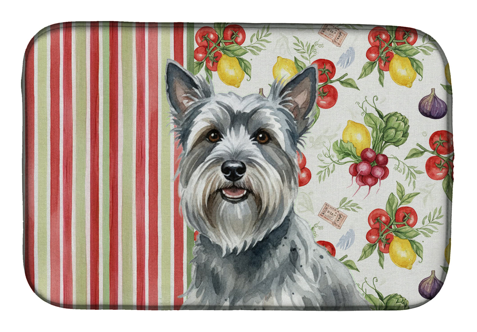 Gray Skye Terrier Vegetables Dish Drying Mat Absorbent Dish Drying Mat Pad for Kitchen Counter Dish Drainer Mat for Countertop, 14 x 21", Multicolor