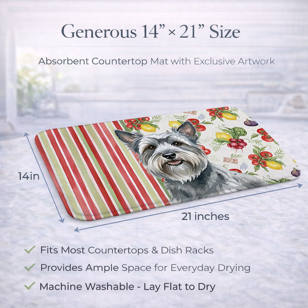 Gray Skye Terrier Vegetables Dish Drying Mat Absorbent Dish Drying Mat Pad for Kitchen Counter Dish Drainer Mat for Countertop, 14 x 21", Multicolor