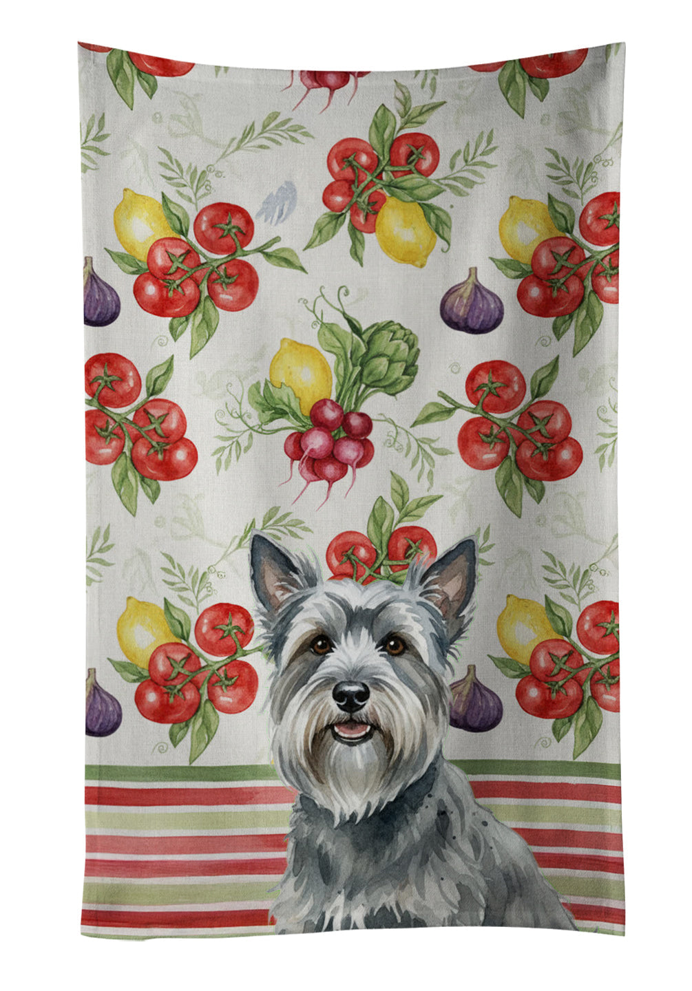 Gray Skye Terrier Vegetables Kitchen Towel Velour Plush Front and Cotton Loop Back Machine Washable