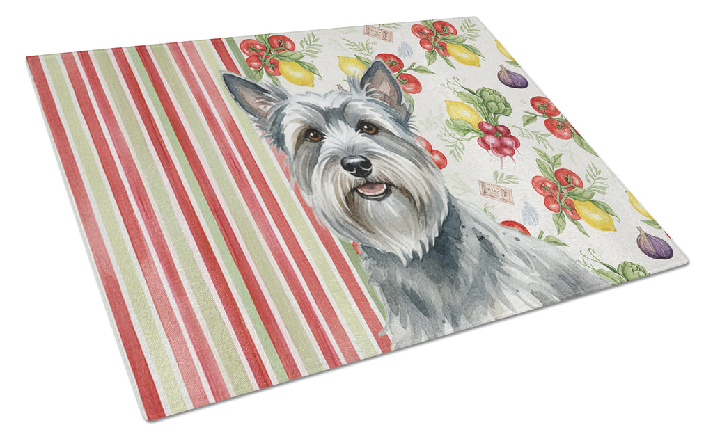 Gray Skye Terrier Vegetables Cutting Board Tempered Glass Kitchen Cutting Surface, Heat Resistant Chopping, Non-Slip Feet, Food Prep & Serving