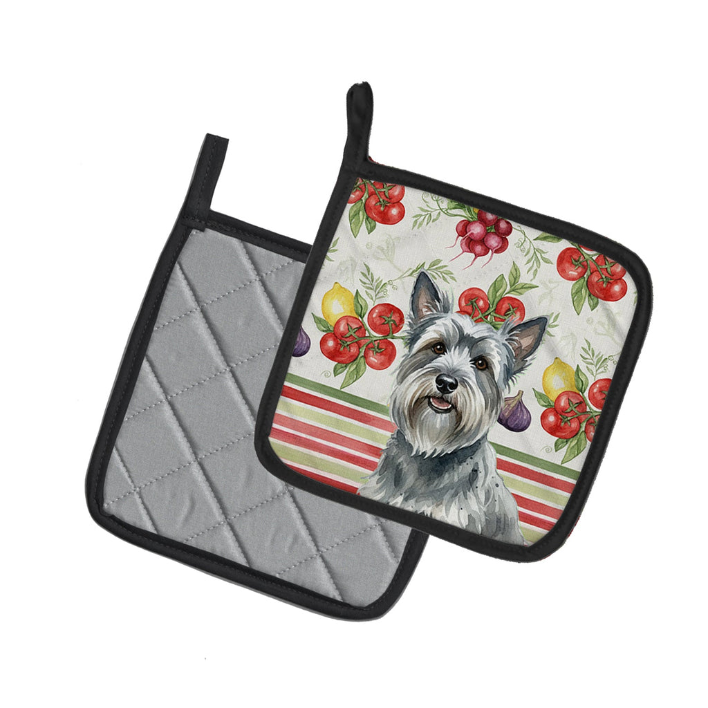 Gray Skye Terrier Vegetables Pot Holder Set of 2 Heat Resistant Quilted Hot Pads 7.5 x 7.5 Inch, Insulated Kitchen Trivets for Cooking & Baking