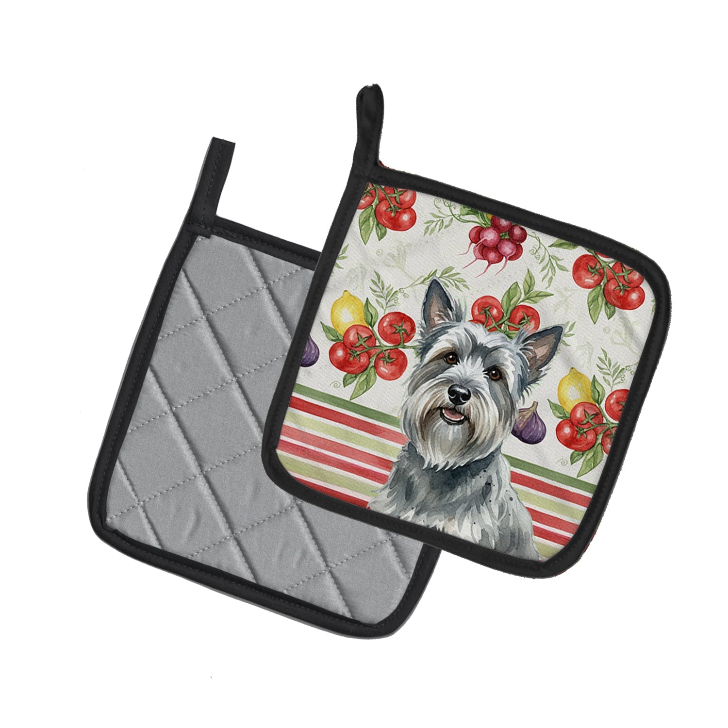 Gray Skye Terrier Vegetables Pot Holder Set of 2 Heat Resistant Quilted Hot Pads 7.5 x 7.5 Inch, Insulated Kitchen Trivets for Cooking & Baking
