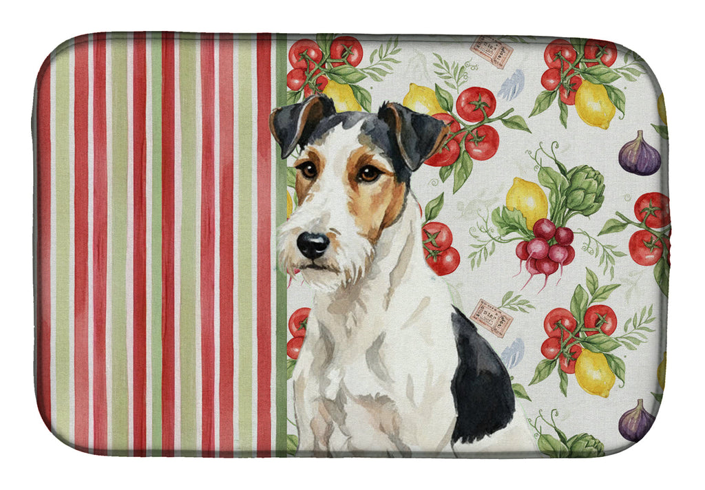 Smooth Fox Terrier Vegetables Dish Drying Mat Absorbent Dish Drying Mat Pad for Kitchen Counter Dish Drainer Mat for Countertop, 14 x 21", Multicolor