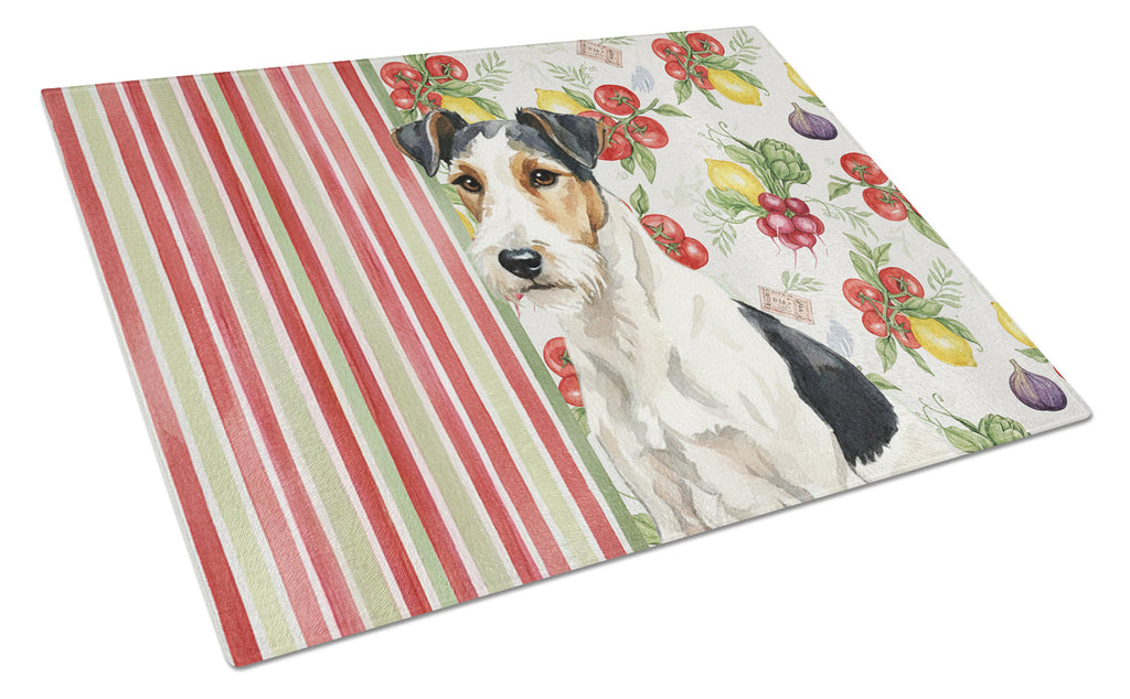 Smooth Fox Terrier Vegetables Cutting Board Tempered Glass Kitchen Cutting Surface, Heat Resistant Chopping, Non-Slip Feet, Food Prep & Serving