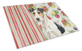 Smooth Fox Terrier Vegetables Cutting Board Tempered Glass Kitchen Cutting Surface, Heat Resistant Chopping, Non-Slip Feet, Food Prep & Serving