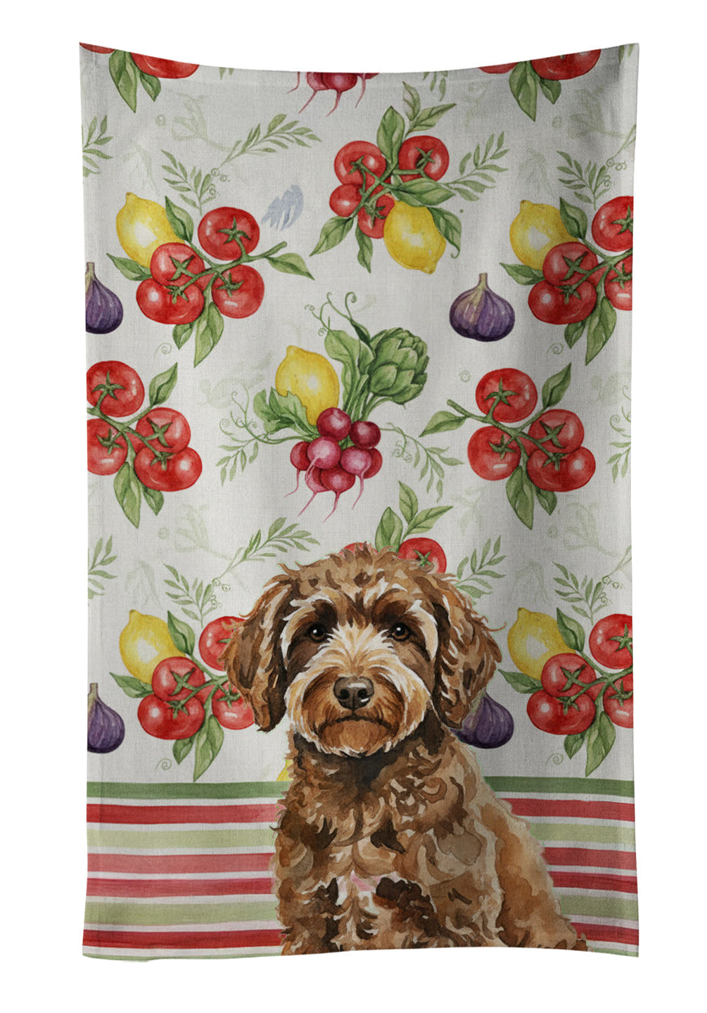 Spanish Water Dog Vegetables Kitchen Towel Velour Plush Front and Cotton Loop Back Machine Washable