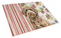 Spanish Water Dog Vegetables Cutting Board Tempered Glass Kitchen Cutting Surface, Heat Resistant Chopping, Non-Slip Feet, Food Prep & Serving