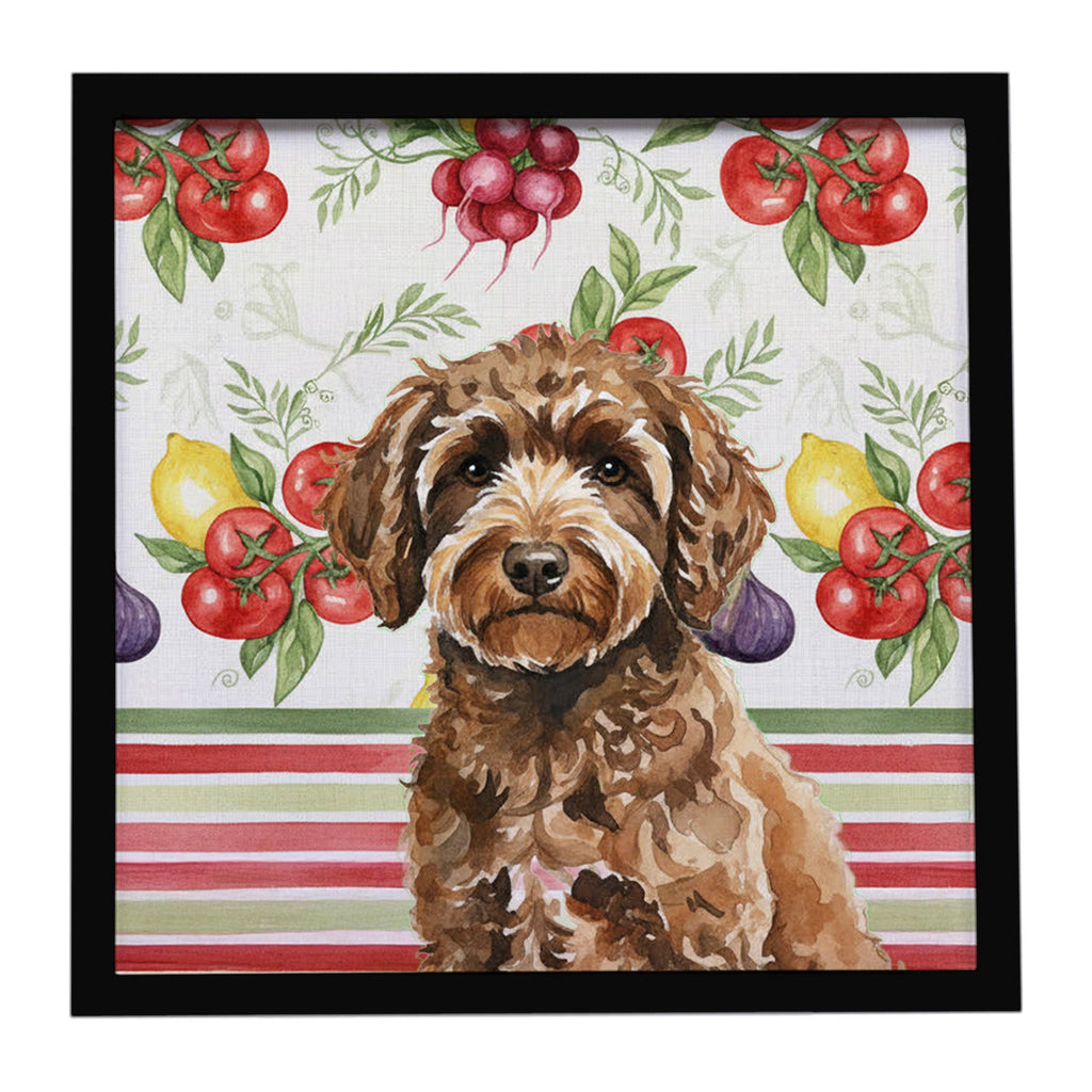 Spanish Water Dog Vegetables Framed Metal Print Bathroom, Kitchen, Office, Home Decor Wall Art Ready to Hang, Square, 8X8