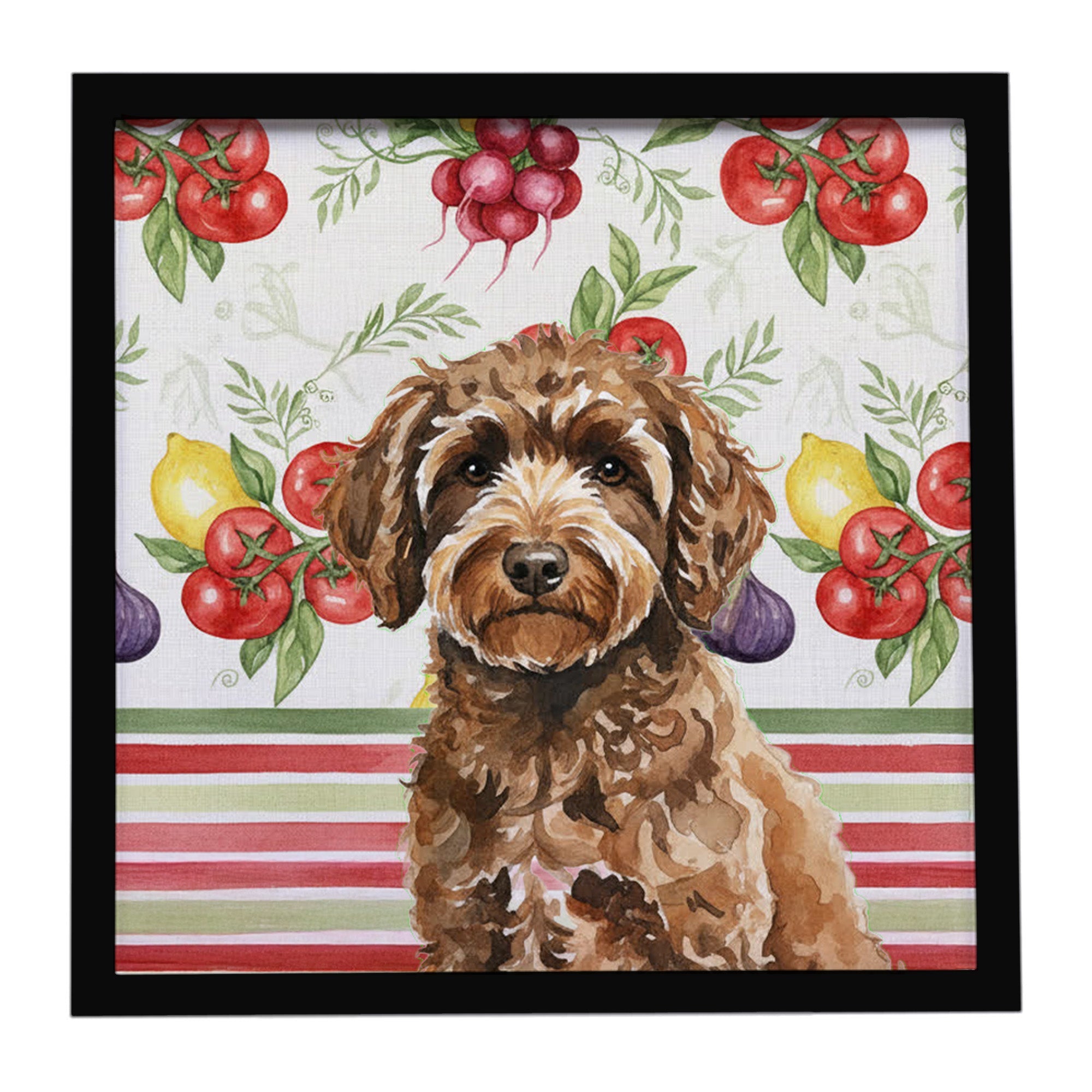 Spanish Water Dog Vegetables Framed Metal Print Bathroom, Kitchen, Office, Home Decor Wall Art Ready to Hang, Square, 8X8