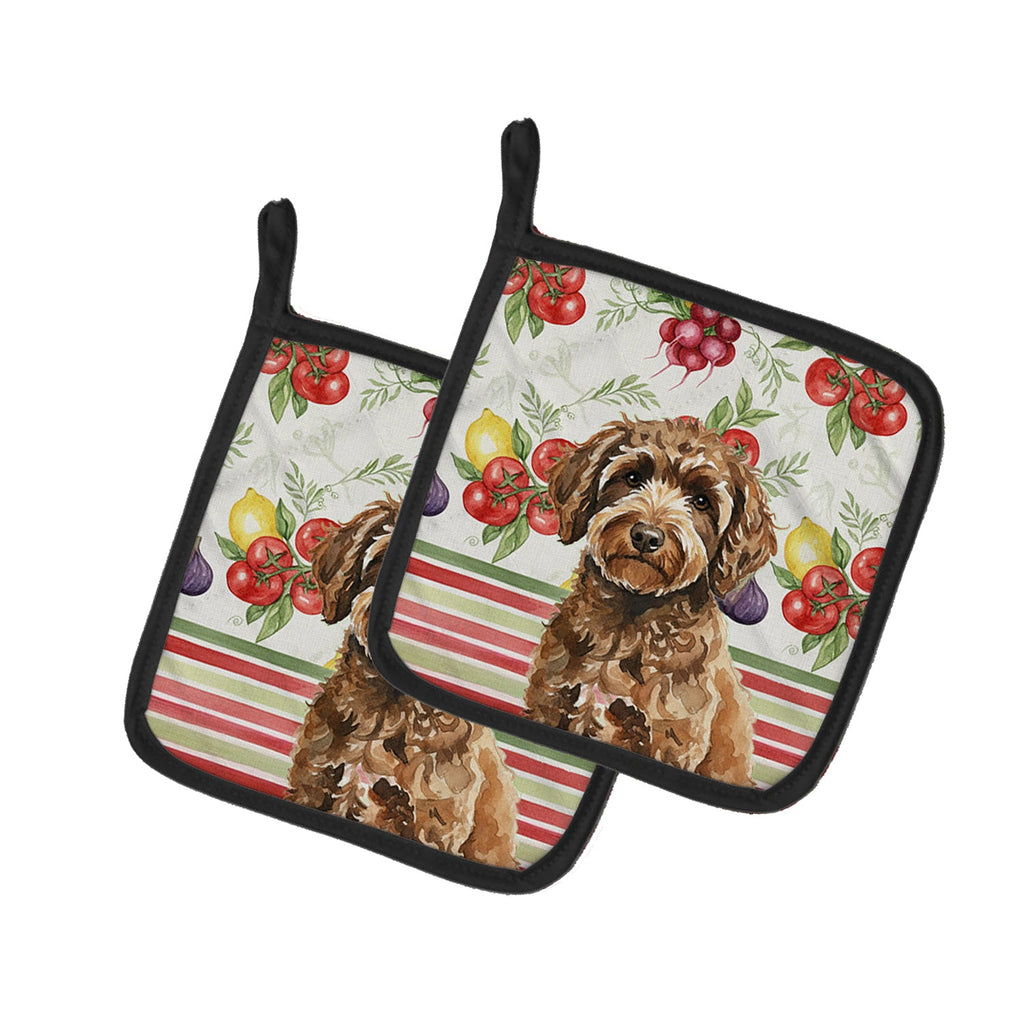 Spanish Water Dog Vegetables Pot Holder Set of 2 Heat Resistant Quilted Hot Pads 7.5 x 7.5 Inch, Insulated Kitchen Trivets for Cooking & Baking