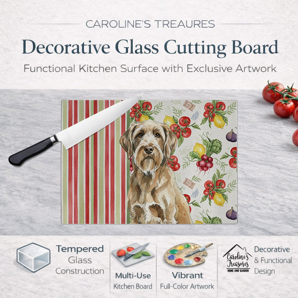 Spinone Italiano Vegetables Cutting Board Tempered Glass Kitchen Cutting Surface, Heat Resistant Chopping, Non-Slip Feet, Food Prep & Serving