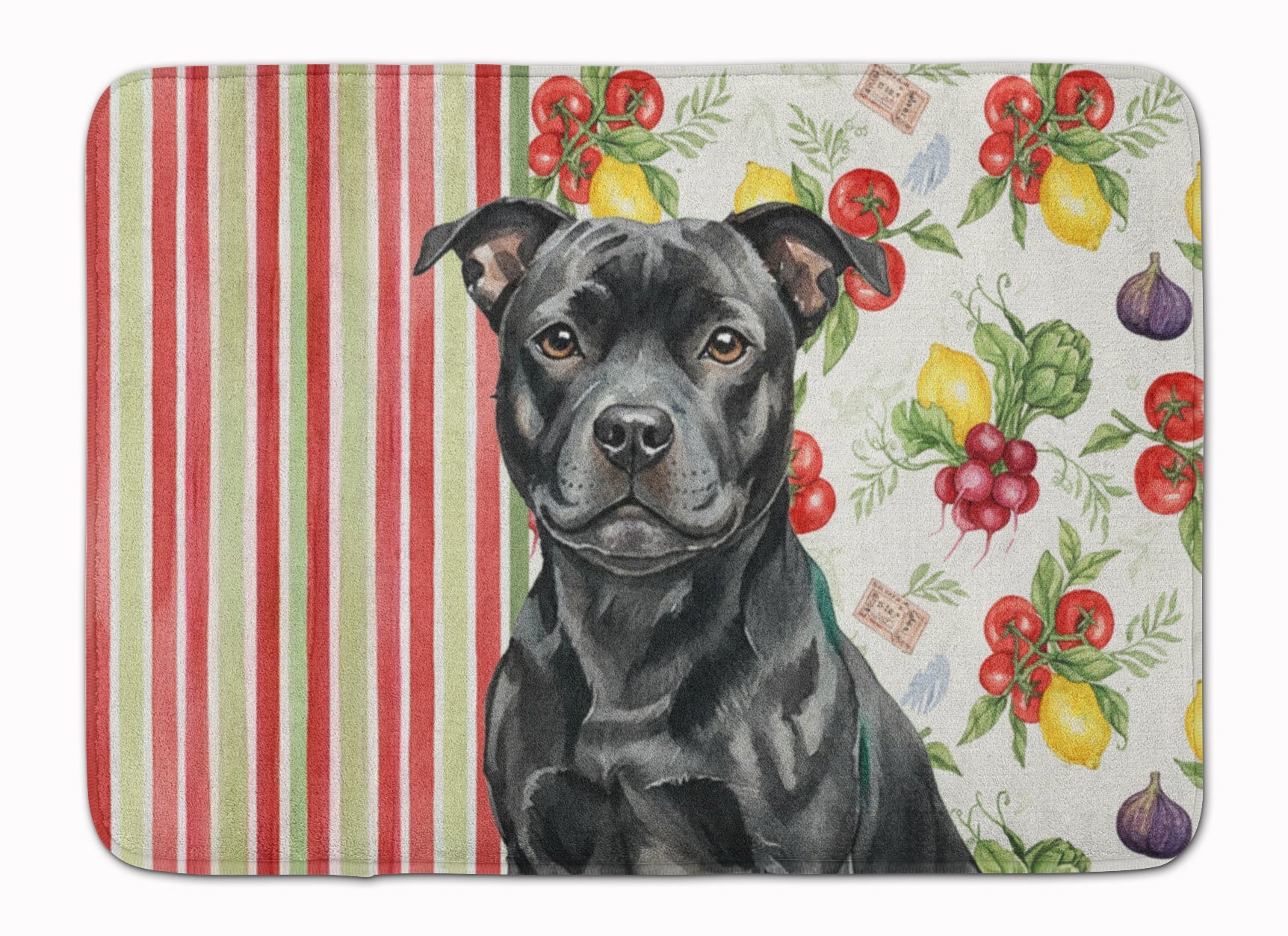 Black Staffordshire Bull Terrier Vegetables Memory Foam Kitchen Mat Machine Washable Anti-Fatigue Cushion Comfort Bath or Kitchen Rug