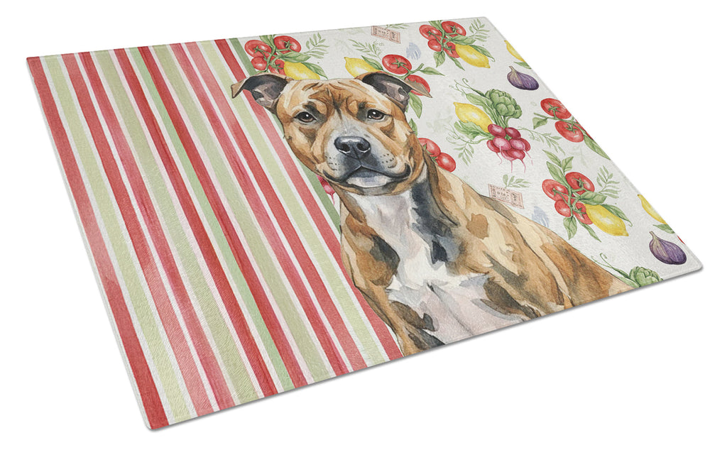 Brindle Staffordshire Bull Terrier Vegetables Cutting Board Tempered Glass Kitchen Cutting Surface, Heat Resistant Chopping, Non-Slip Feet, Food Prep & Serving