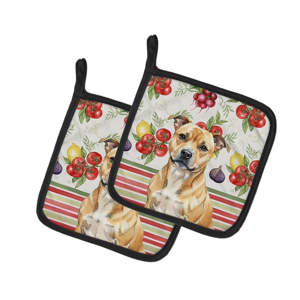 Fawn Staffordshire Bull Terrier Vegetables Pot Holder Set of 2 Heat Resistant Quilted Hot Pads 7.5 x 7.5 Inch, Insulated Kitchen Trivets for Cooking & Baking