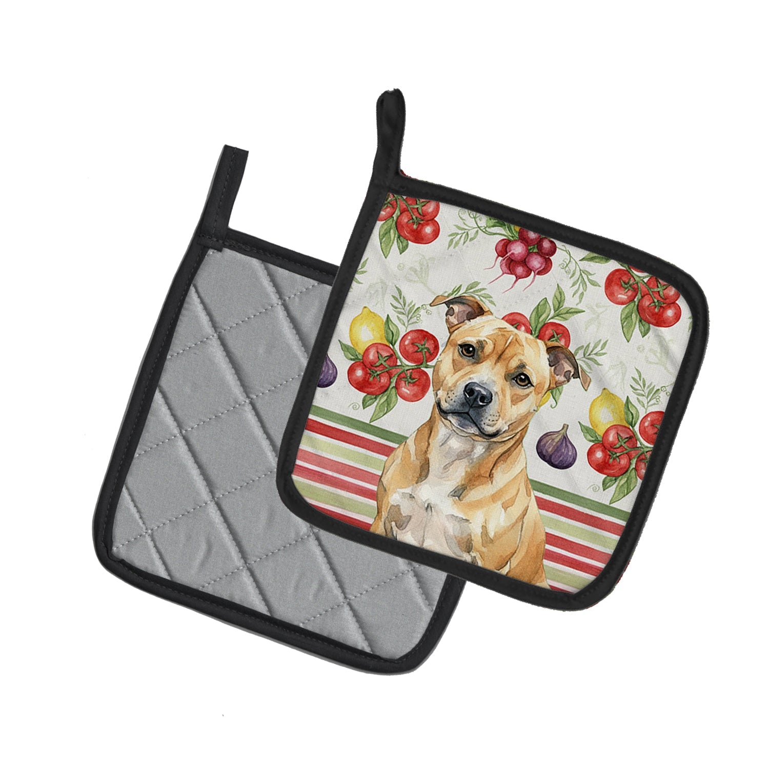 Fawn Staffordshire Bull Terrier Vegetables Pot Holder Set of 2 Heat Resistant Quilted Hot Pads 7.5 x 7.5 Inch, Insulated Kitchen Trivets for Cooking & Baking