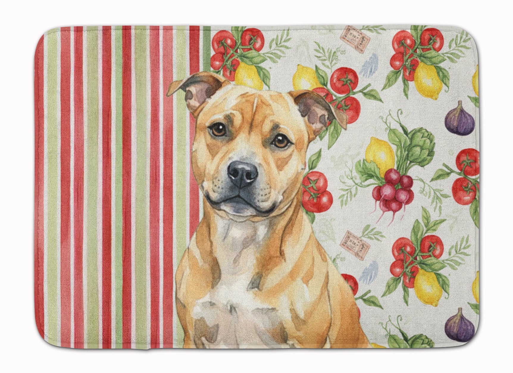 Fawn Staffordshire Bull Terrier Vegetables Memory Foam Kitchen Mat Machine Washable Anti-Fatigue Cushion Comfort Bath or Kitchen Rug