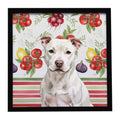 White Staffordshire Bull Terrier Vegetables Framed Metal Print Bathroom, Kitchen, Office, Home Decor Wall Art Ready to Hang, Square, 8X8