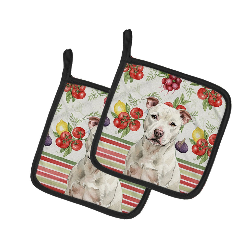 White Staffordshire Bull Terrier Vegetables Pot Holder Set of 2 Heat Resistant Quilted Hot Pads 7.5 x 7.5 Inch, Insulated Kitchen Trivets for Cooking & Baking