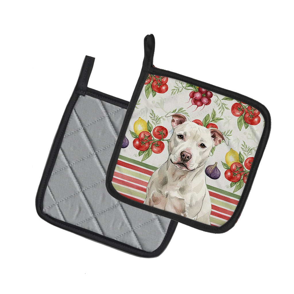 White Staffordshire Bull Terrier Vegetables Pot Holder Set of 2 Heat Resistant Quilted Hot Pads 7.5 x 7.5 Inch, Insulated Kitchen Trivets for Cooking & Baking