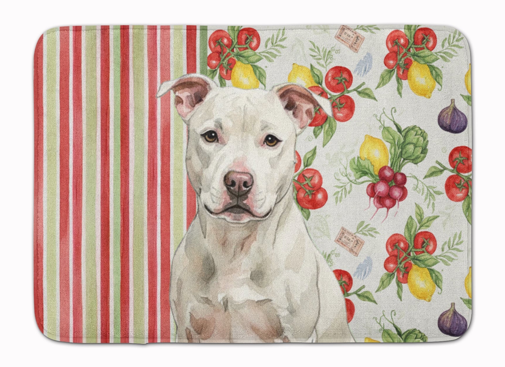 White Staffordshire Bull Terrier Vegetables Memory Foam Kitchen Mat Machine Washable Anti-Fatigue Cushion Comfort Bath or Kitchen Rug