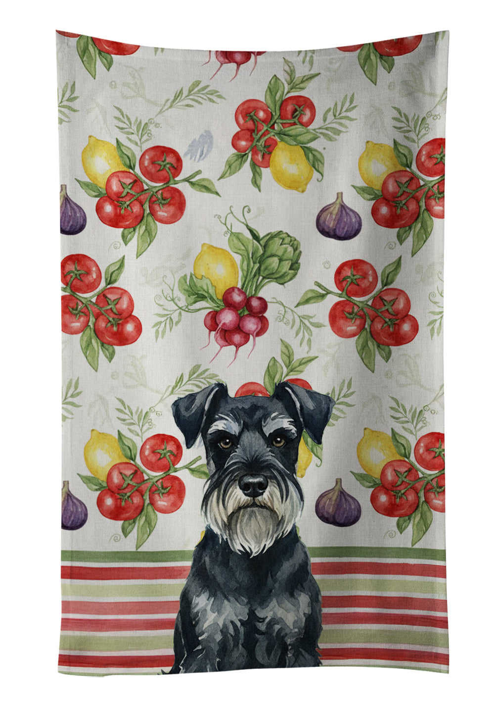 Standard Schnauzer Vegetables Kitchen Towel Velour Plush Front and Cotton Loop Back Machine Washable