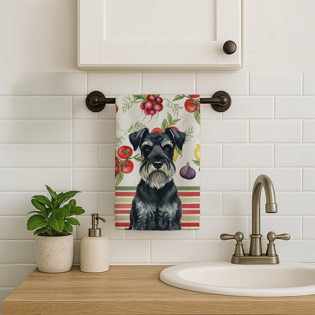 Standard Schnauzer Vegetables Kitchen Towel Velour Plush Front and Cotton Loop Back Machine Washable