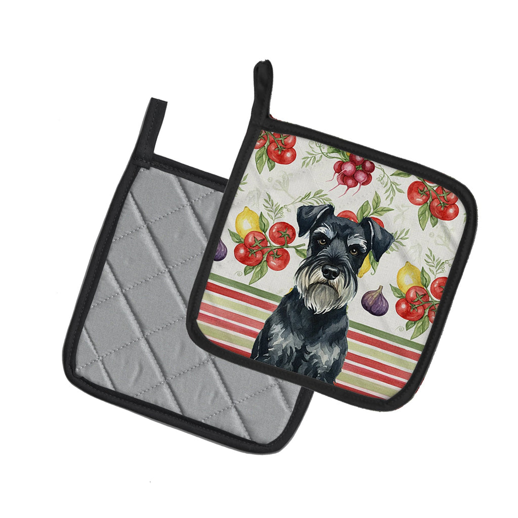 Standard Schnauzer Vegetables Pot Holder Set of 2 Heat Resistant Quilted Hot Pads 7.5 x 7.5 Inch, Insulated Kitchen Trivets for Cooking & Baking