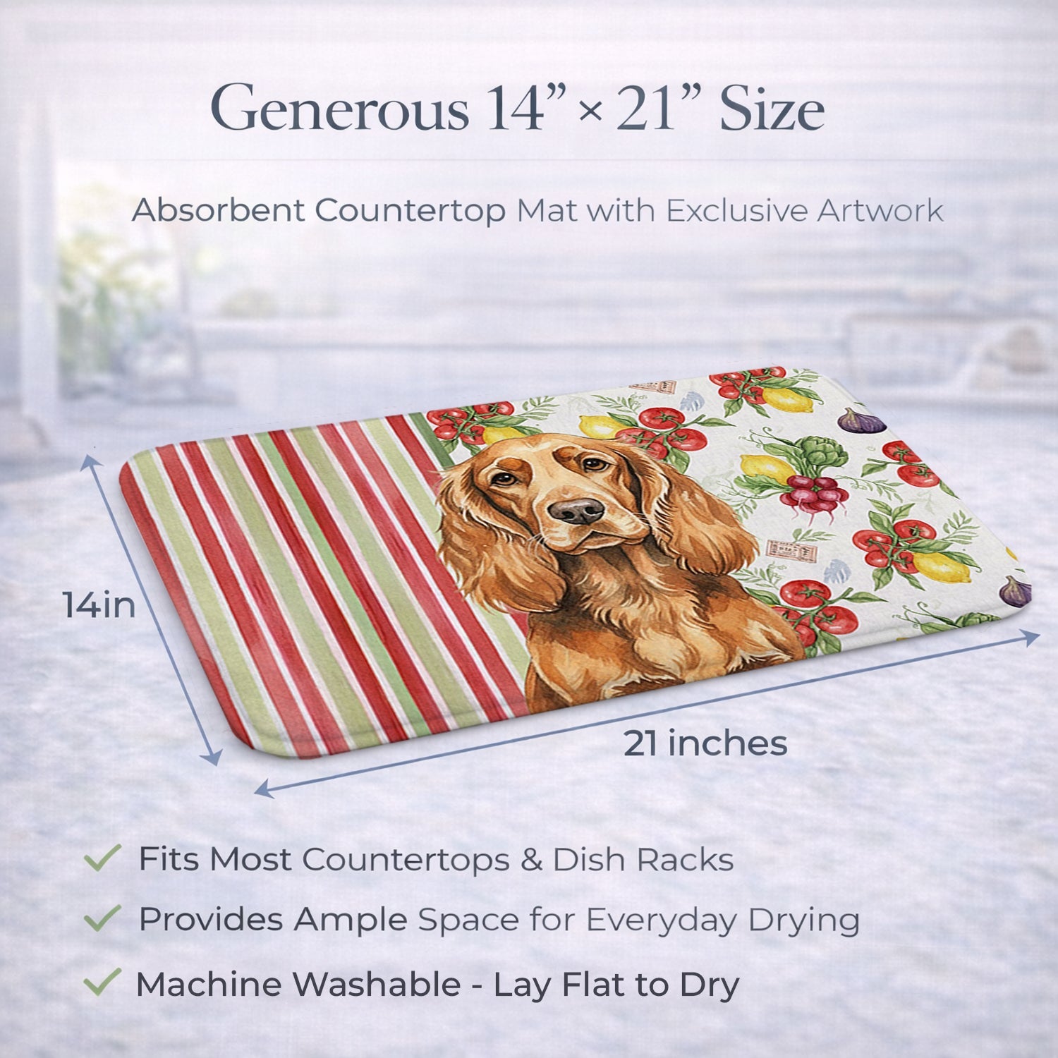 Sussex Spaniel Vegetables Dish Drying Mat Absorbent Dish Drying Mat Pad for Kitchen Counter Dish Drainer Mat for Countertop, 14 x 21", Multicolor