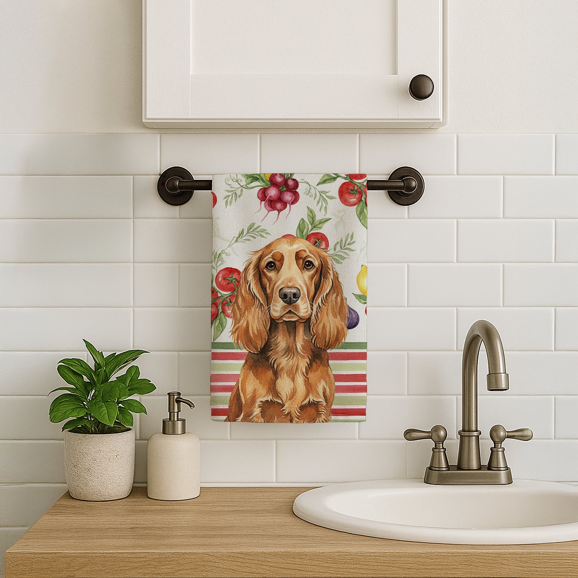 Sussex Spaniel Vegetables Kitchen Towel Velour Plush Front and Cotton Loop Back Machine Washable