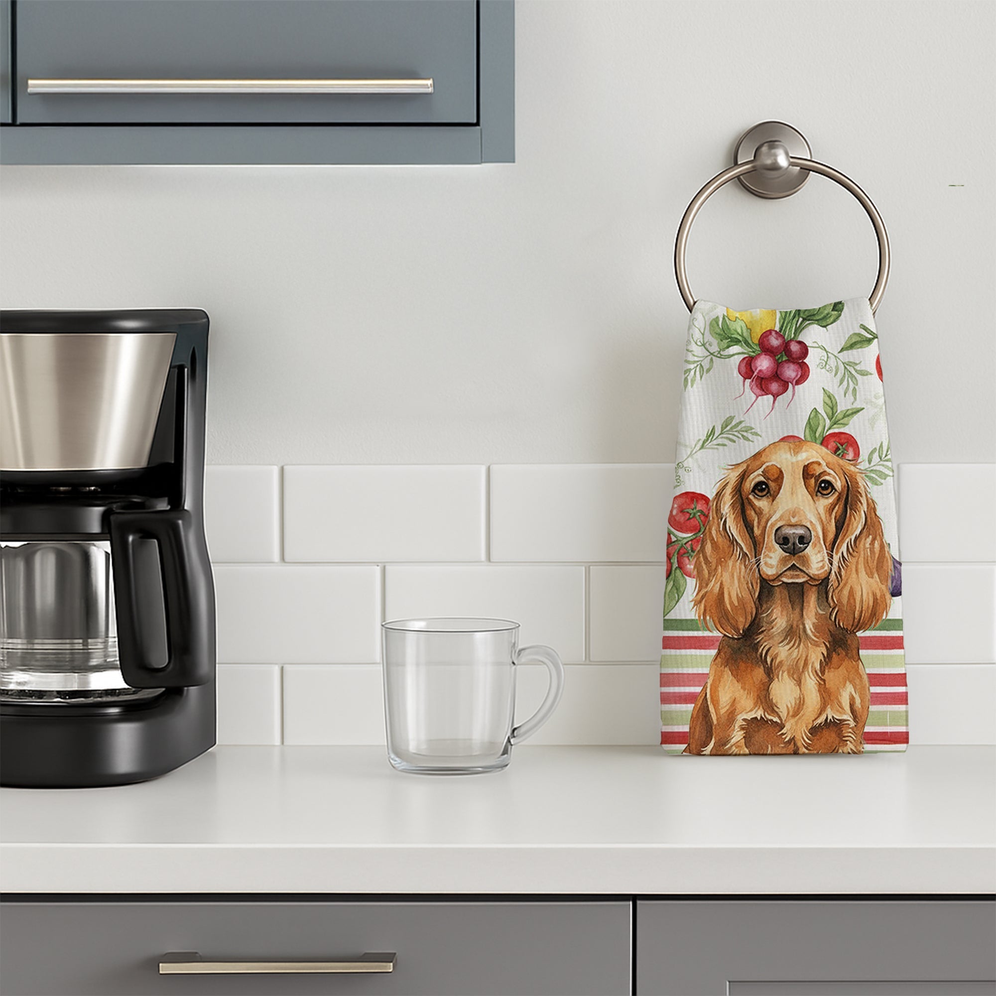 Sussex Spaniel Vegetables Kitchen Towel Velour Plush Front and Cotton Loop Back Machine Washable
