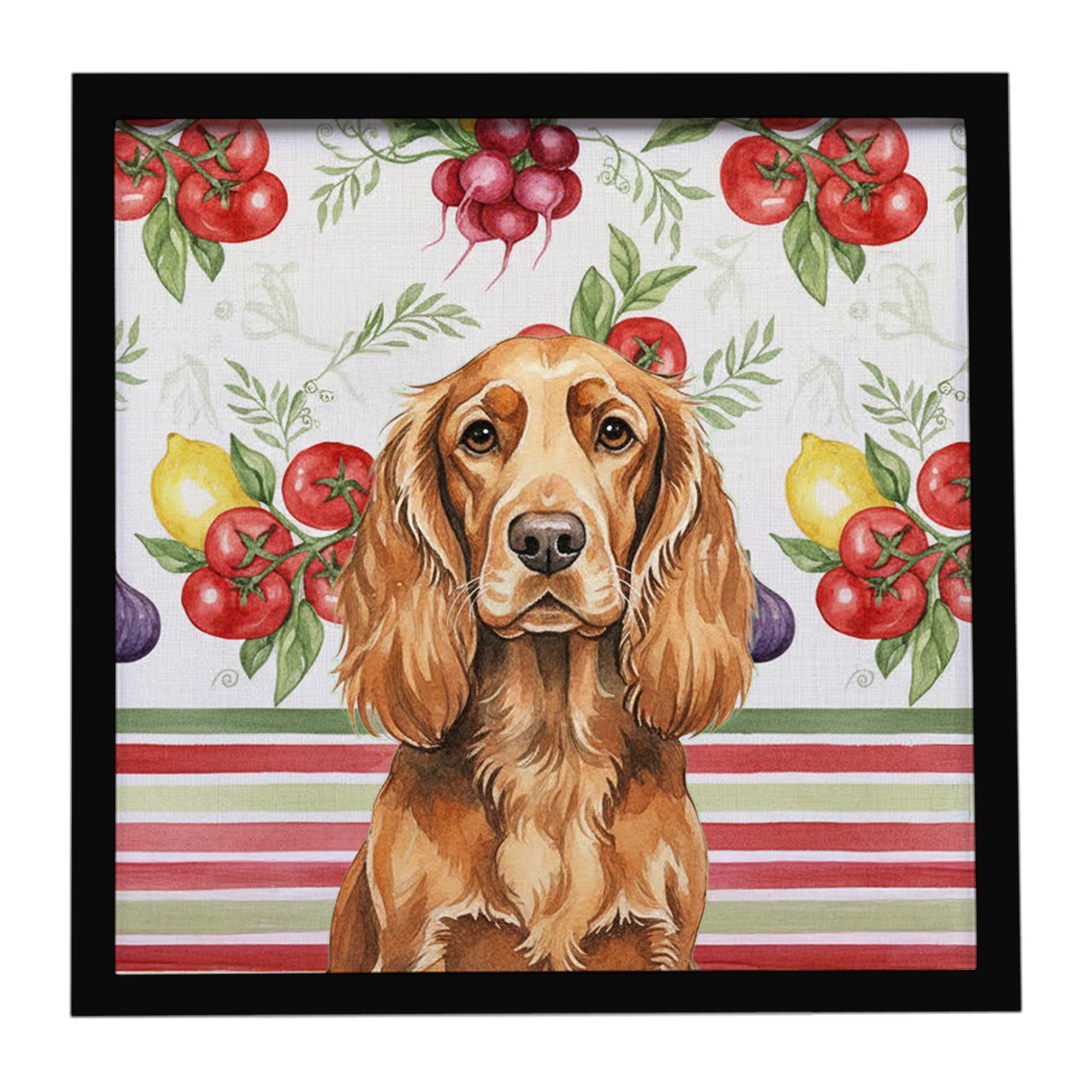 Sussex Spaniel Vegetables Framed Metal Print Bathroom, Kitchen, Office, Home Decor Wall Art Ready to Hang, Square, 8X8