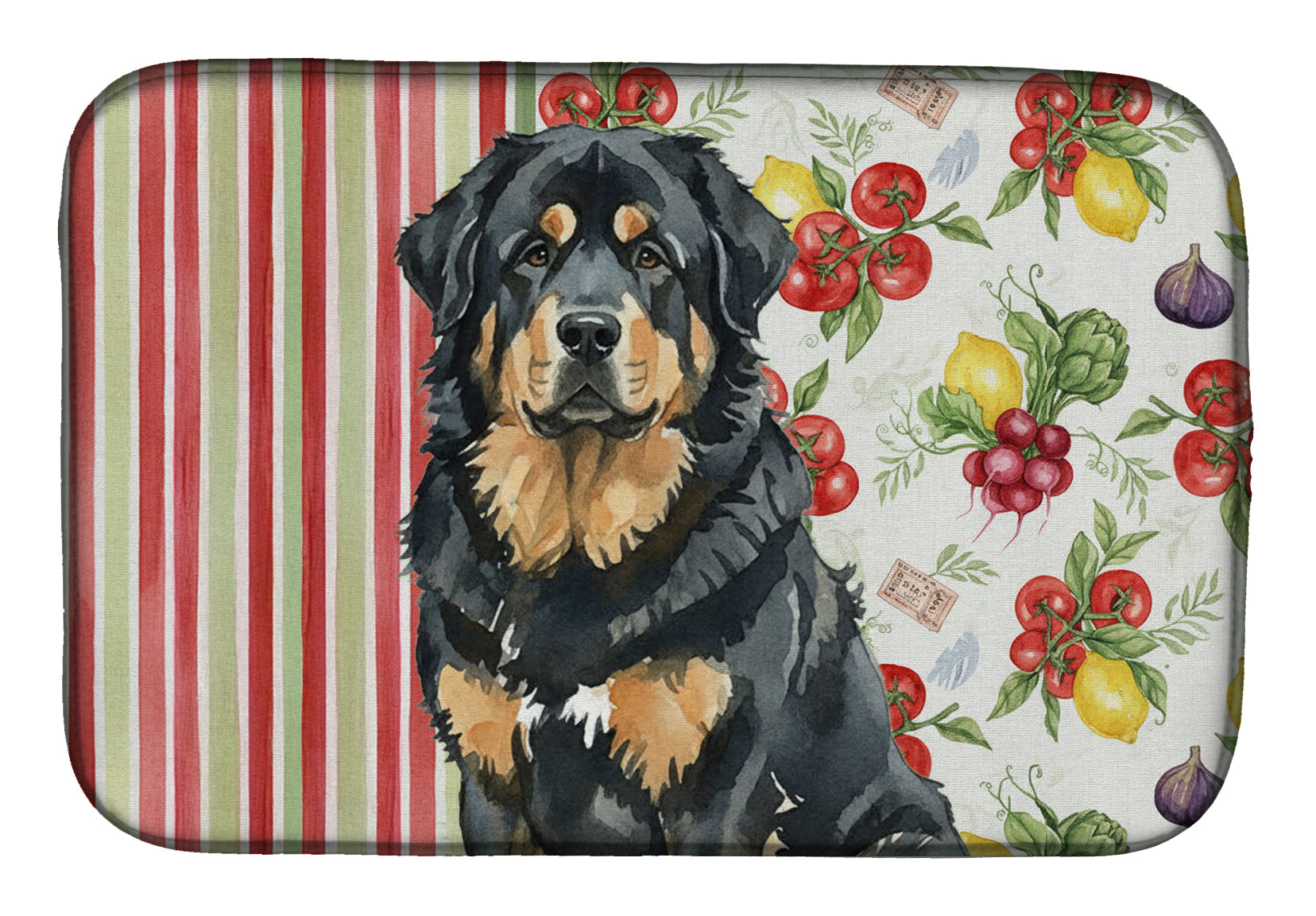 Black and Tan Tibetan Mastiff Vegetables Dish Drying Mat Absorbent Dish Drying Mat Pad for Kitchen Counter Dish Drainer Mat for Countertop, 14 x 21", Multicolor