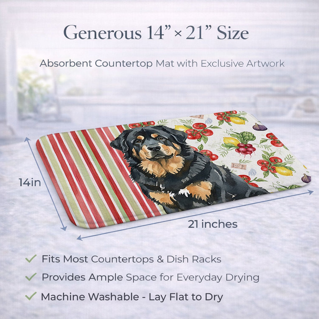 Black and Tan Tibetan Mastiff Vegetables Dish Drying Mat Absorbent Dish Drying Mat Pad for Kitchen Counter Dish Drainer Mat for Countertop, 14 x 21", Multicolor