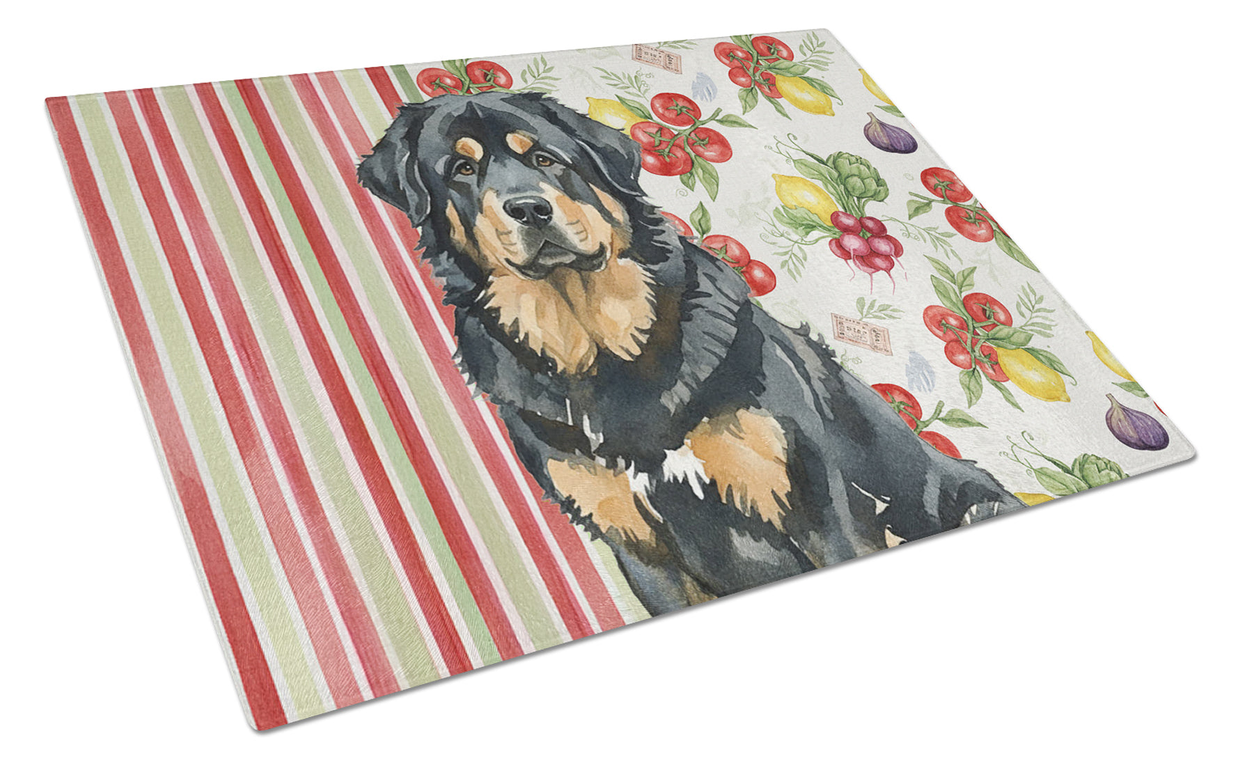 Black and Tan Tibetan Mastiff Vegetables Cutting Board Tempered Glass Kitchen Cutting Surface, Heat Resistant Chopping, Non-Slip Feet, Food Prep & Serving