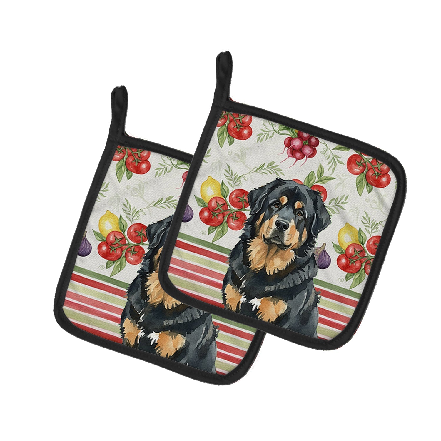 Black and Tan Tibetan Mastiff Vegetables Pot Holder Set of 2 Heat Resistant Quilted Hot Pads 7.5 x 7.5 Inch, Insulated Kitchen Trivets for Cooking & Baking