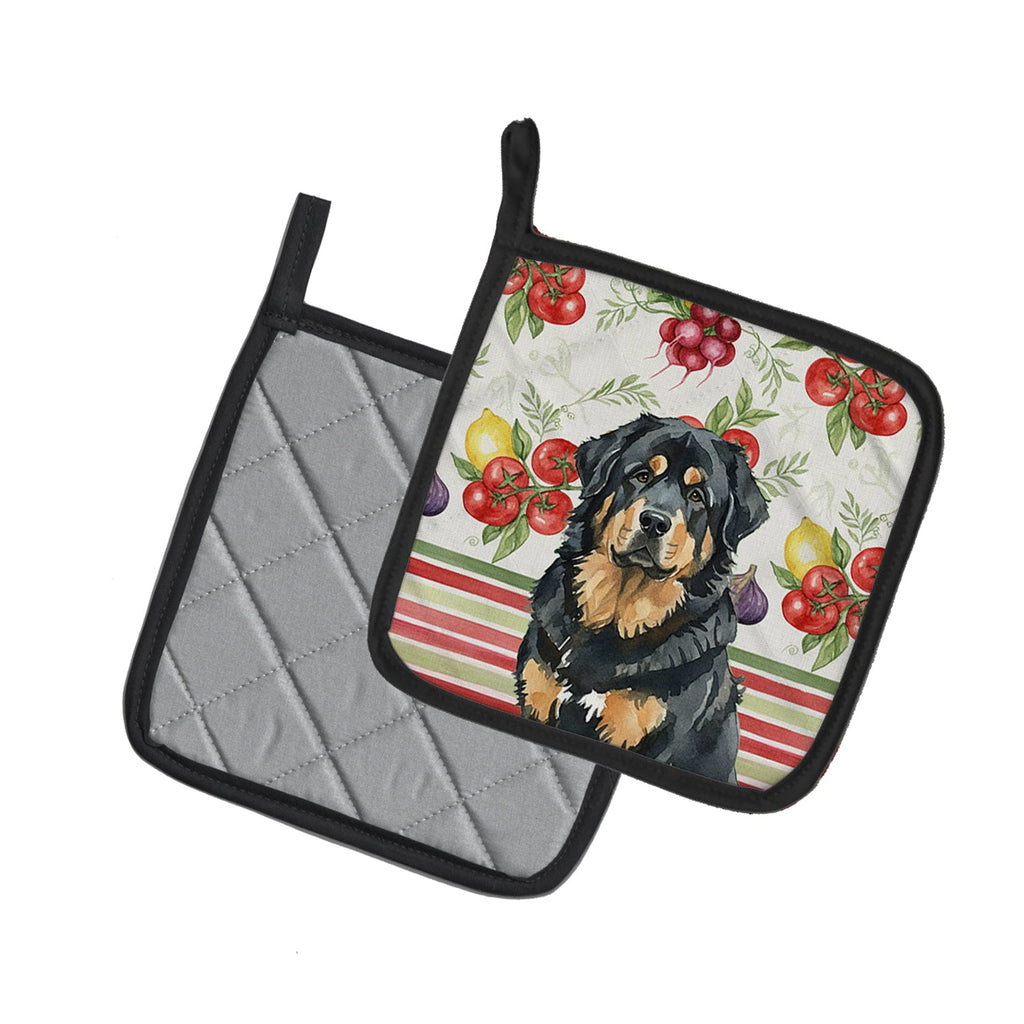 Black and Tan Tibetan Mastiff Vegetables Pot Holder Set of 2 Heat Resistant Quilted Hot Pads 7.5 x 7.5 Inch, Insulated Kitchen Trivets for Cooking & Baking