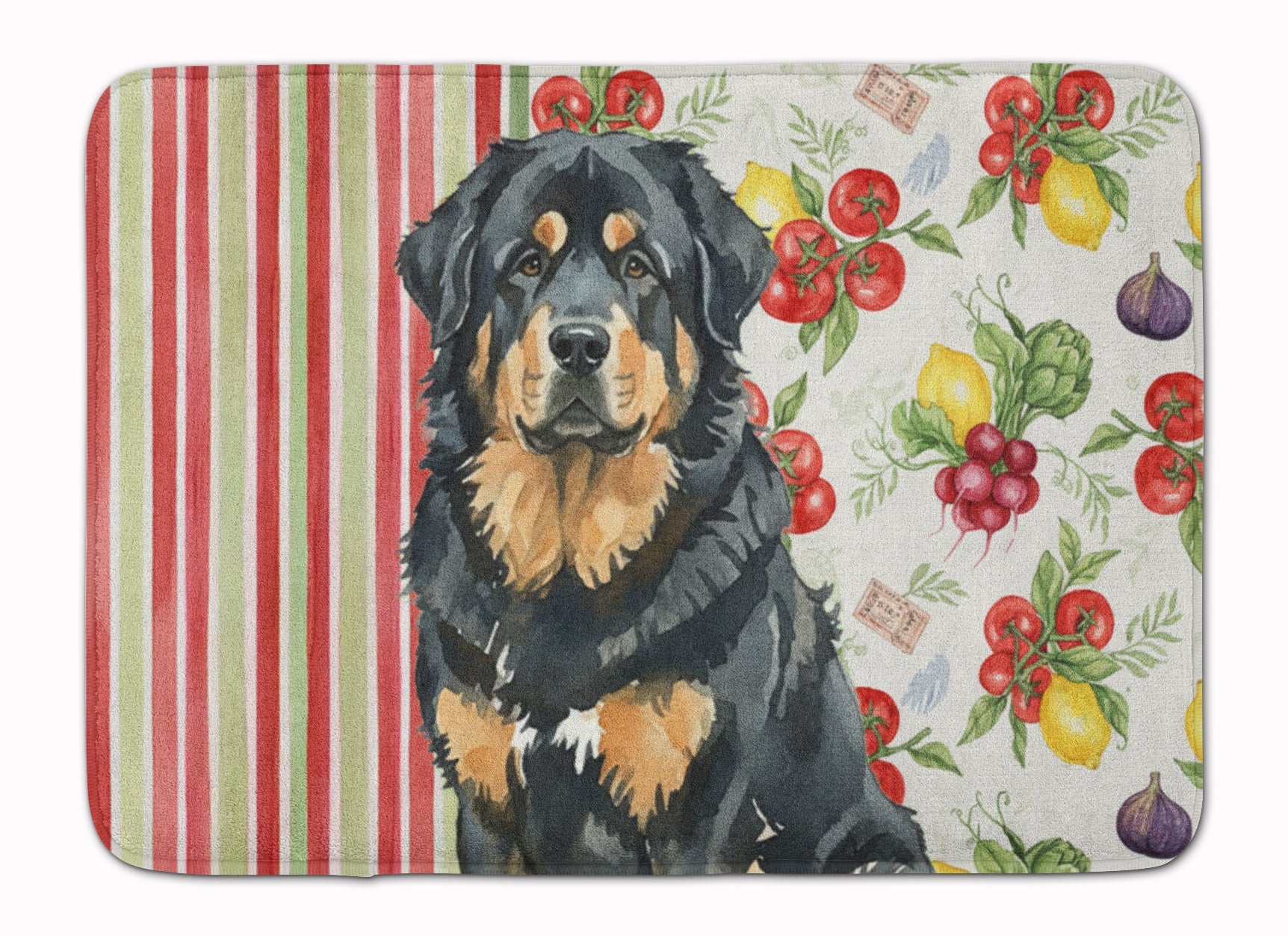 Black and Tan Tibetan Mastiff Vegetables Memory Foam Kitchen Mat Machine Washable Anti-Fatigue Cushion Comfort Bath or Kitchen Rug