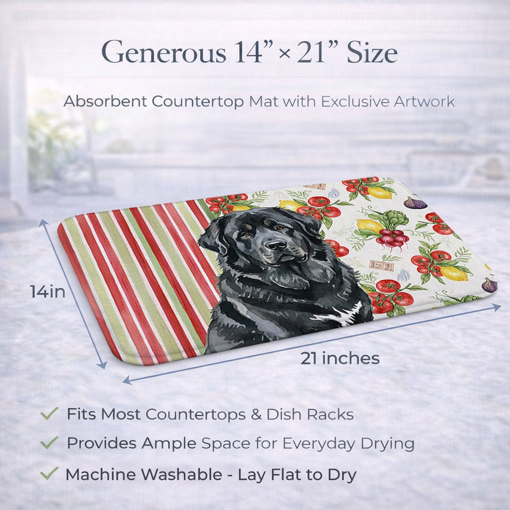 Black Tibetan Mastiff Vegetables Dish Drying Mat Absorbent Dish Drying Mat Pad for Kitchen Counter Dish Drainer Mat for Countertop, 14 x 21", Multicolor