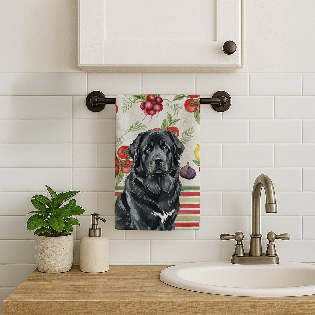 Black Tibetan Mastiff Vegetables Kitchen Towel Velour Plush Front and Cotton Loop Back Machine Washable