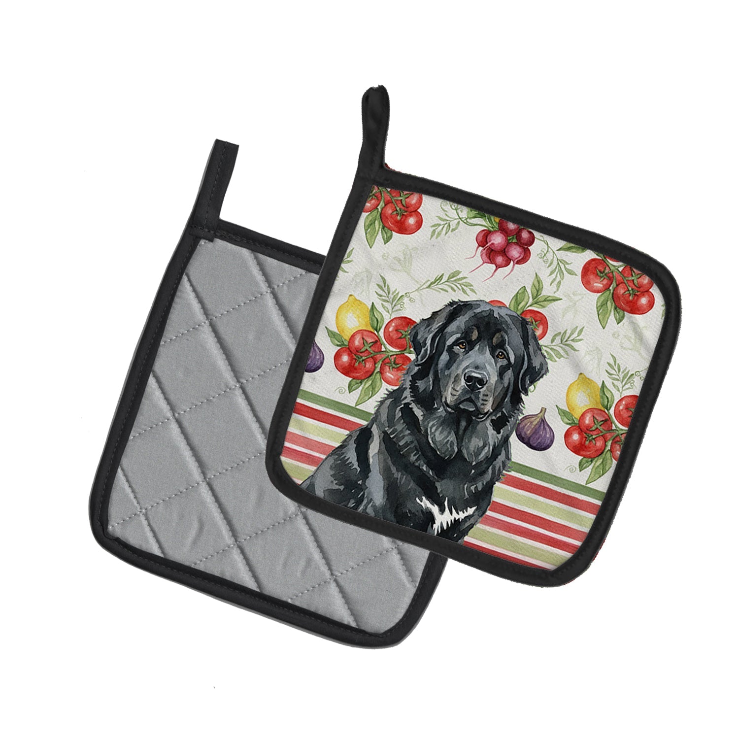 Black Tibetan Mastiff Vegetables Pot Holder Set of 2 Heat Resistant Quilted Hot Pads 7.5 x 7.5 Inch, Insulated Kitchen Trivets for Cooking & Baking