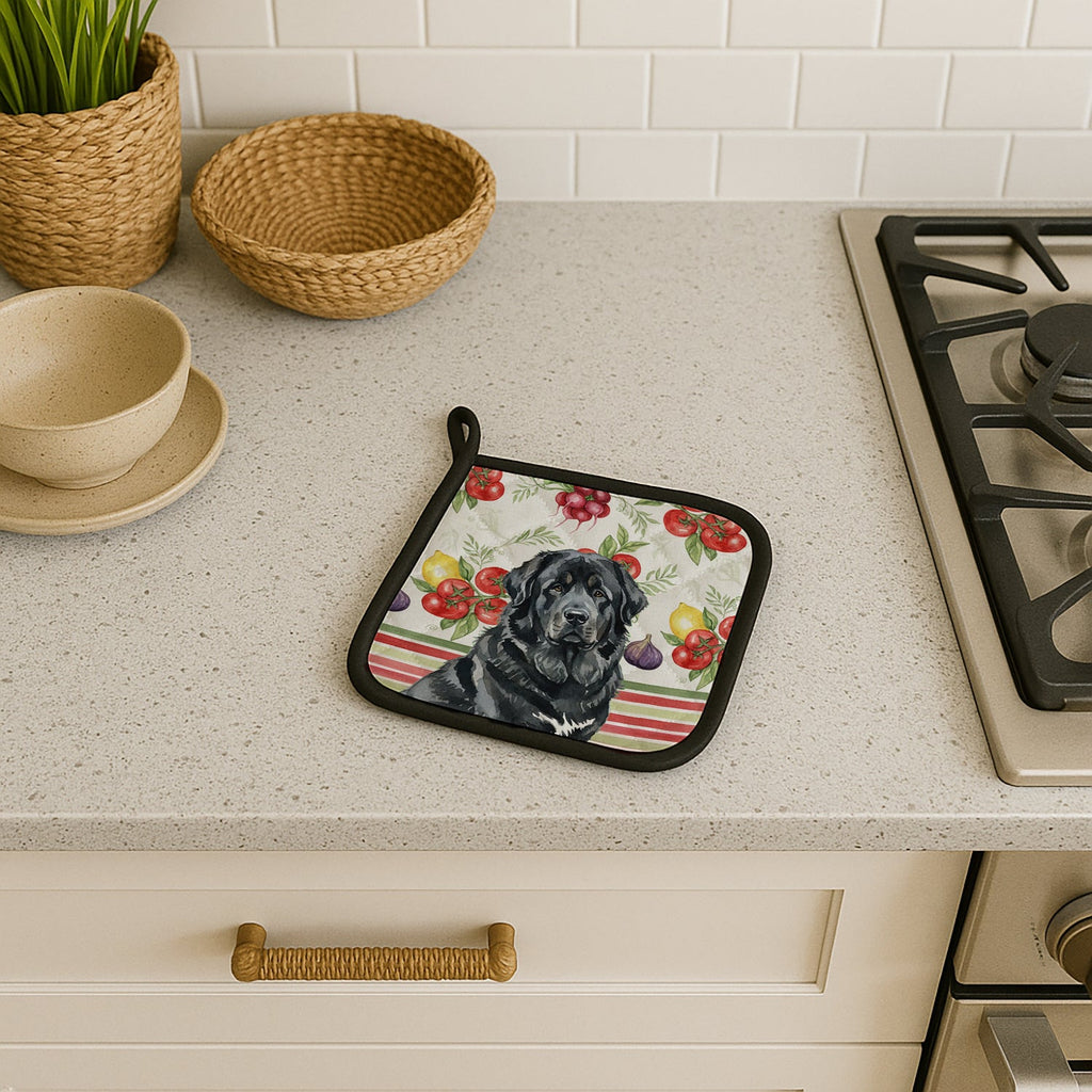 Black Tibetan Mastiff Vegetables Pot Holder Set of 2 Heat Resistant Quilted Hot Pads 7.5 x 7.5 Inch, Insulated Kitchen Trivets for Cooking & Baking
