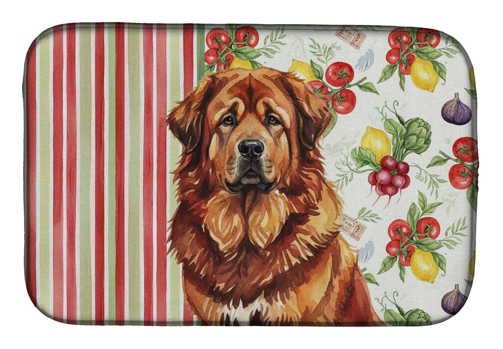Red Gold Tibetan Mastiff Vegetables Dish Drying Mat Absorbent Dish Drying Mat Pad for Kitchen Counter Dish Drainer Mat for Countertop, 14 x 21", Multicolor
