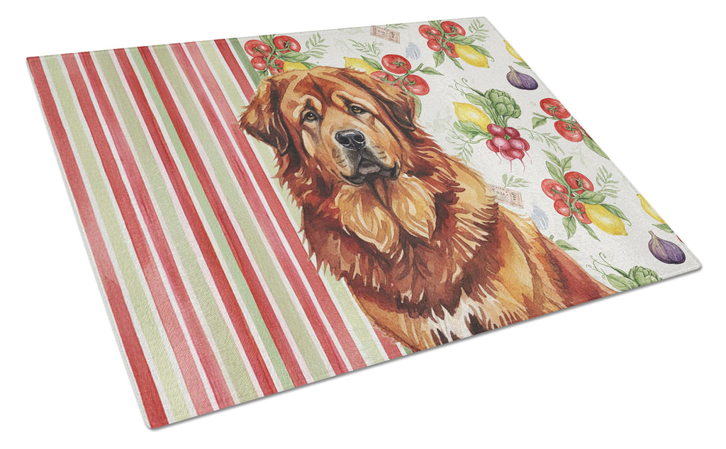 Red Gold Tibetan Mastiff Vegetables Cutting Board Tempered Glass Kitchen Cutting Surface, Heat Resistant Chopping, Non-Slip Feet, Food Prep & Serving
